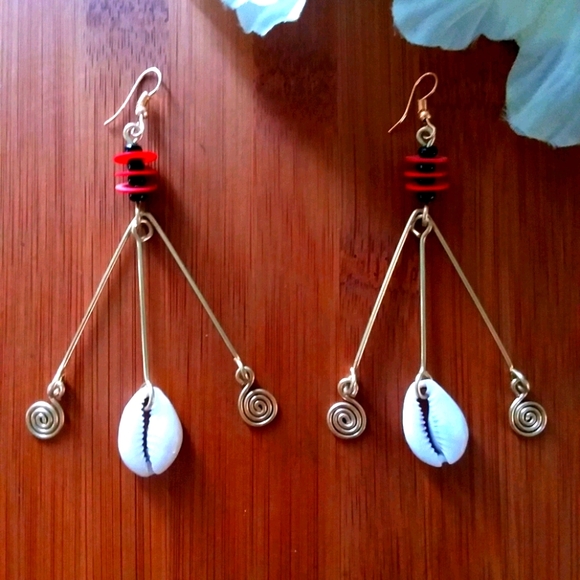 1PR Beautiful African Red Disk Earrings Set - Picture 2 of 4